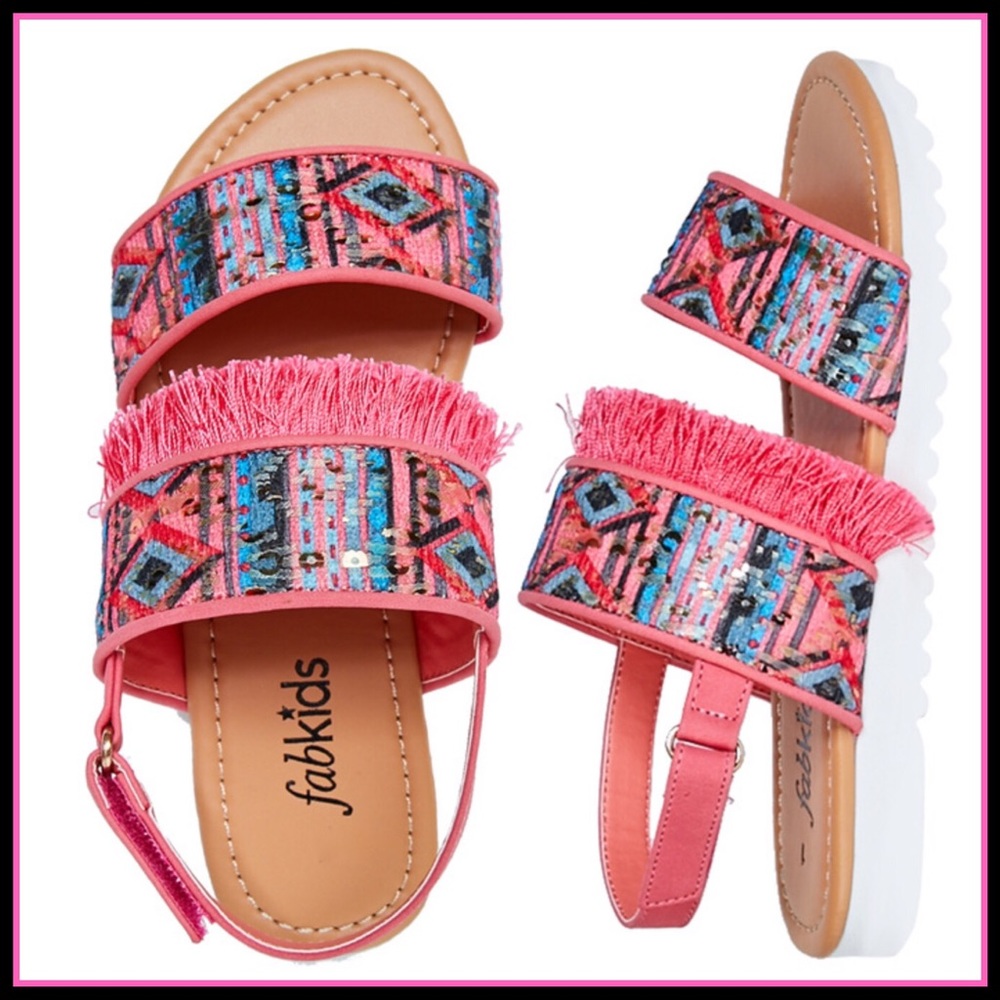 Fab Kids Fringe Track Sole Sandals Pink Sz 5 - Picture 2 of 4